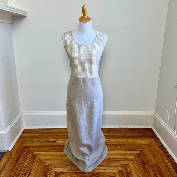 Vintage Carol Anderson California 100% Linen Cottagecore Checkered Neutral Dress - Picture 11 of 11